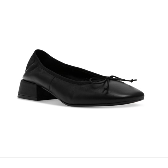 Steve Madden Women's Priscilla Block-Heel Bow Flats - Black Leather NWT - Picture 1 of 4